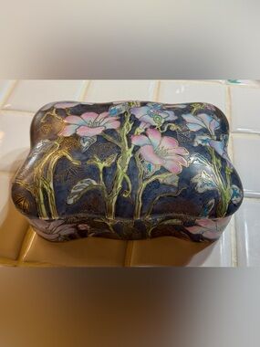 Hand-Painted Floral Cloisonné Box